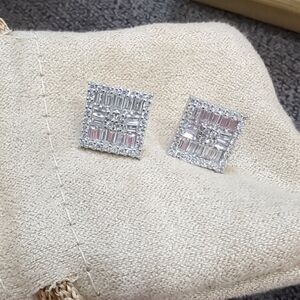 Elegant Silver Square Stud Earrings
